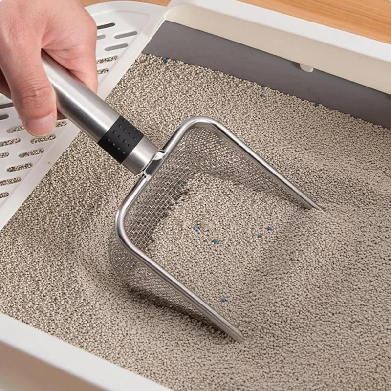 Stainless Steel Cat Litter Scoop, Metal Sifter Shovel with Long Handle for Cat Litter Box Pet Cleaning Tool