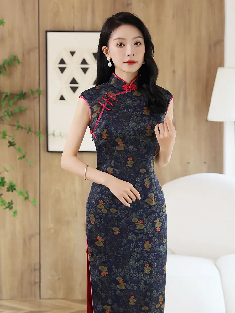 

Ретро шелковое длинное платье ручной работы Xiangyun с цветочным принтом, вечернее платье Faionable, женское традиционное китайское платье