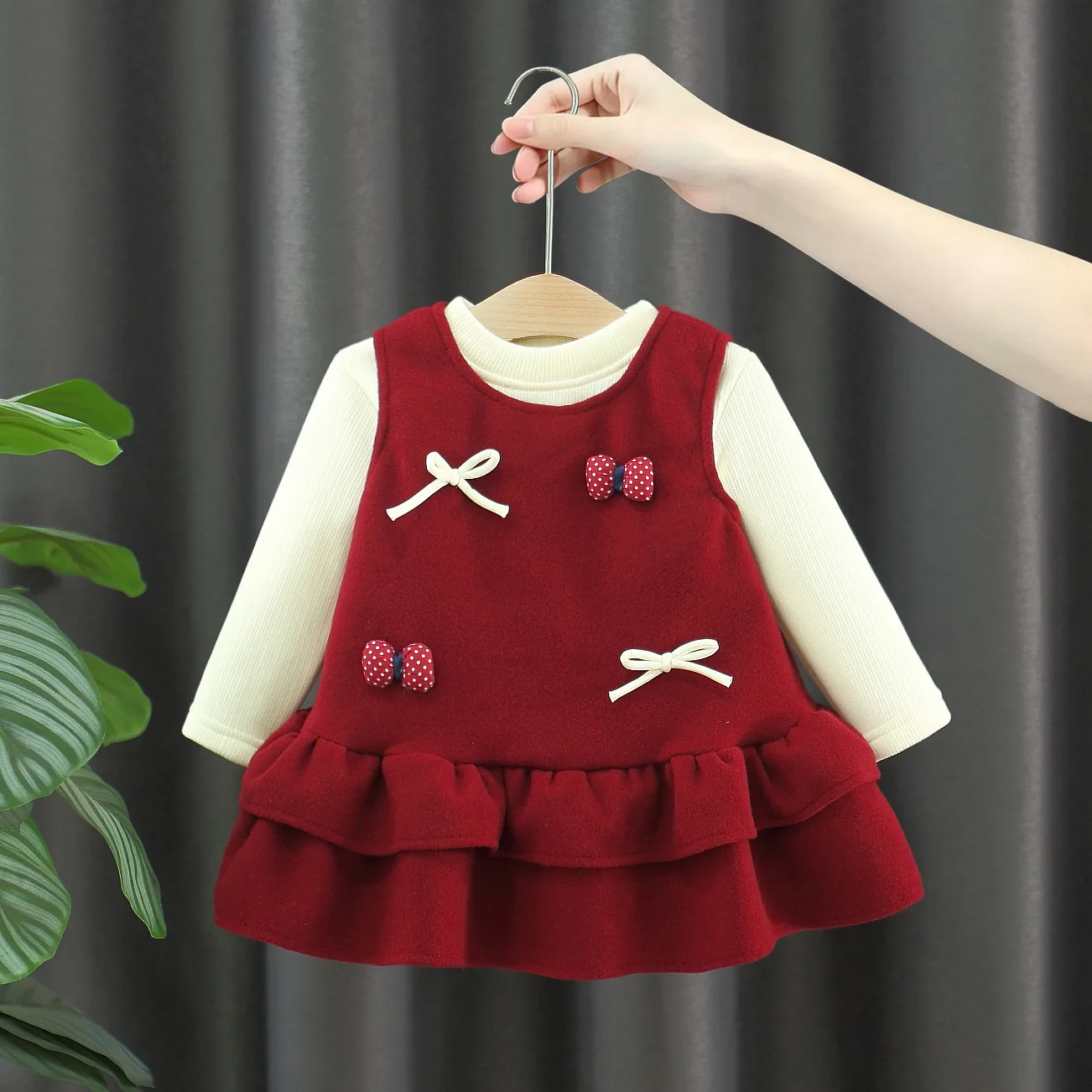 Sweet 2pc Baby Girl Dress Set Autumn/Winter New Top+Vest Dress Dressing Daily Casual Wear For Outings Christmas Children's Set