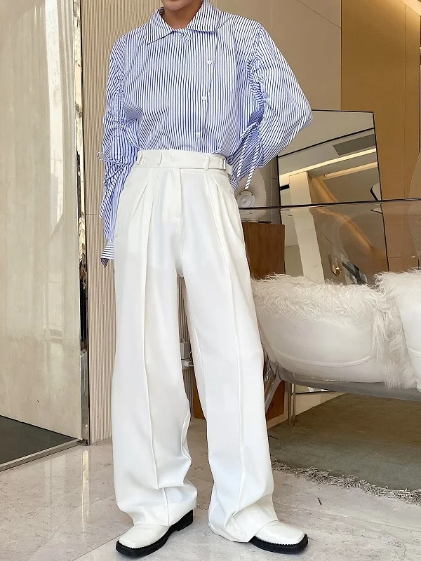 

Men's Casual Straight Leg Pants Drapey Commuter Hairst Faionable Trendy High Waist Straight Tube Trousers Spring New