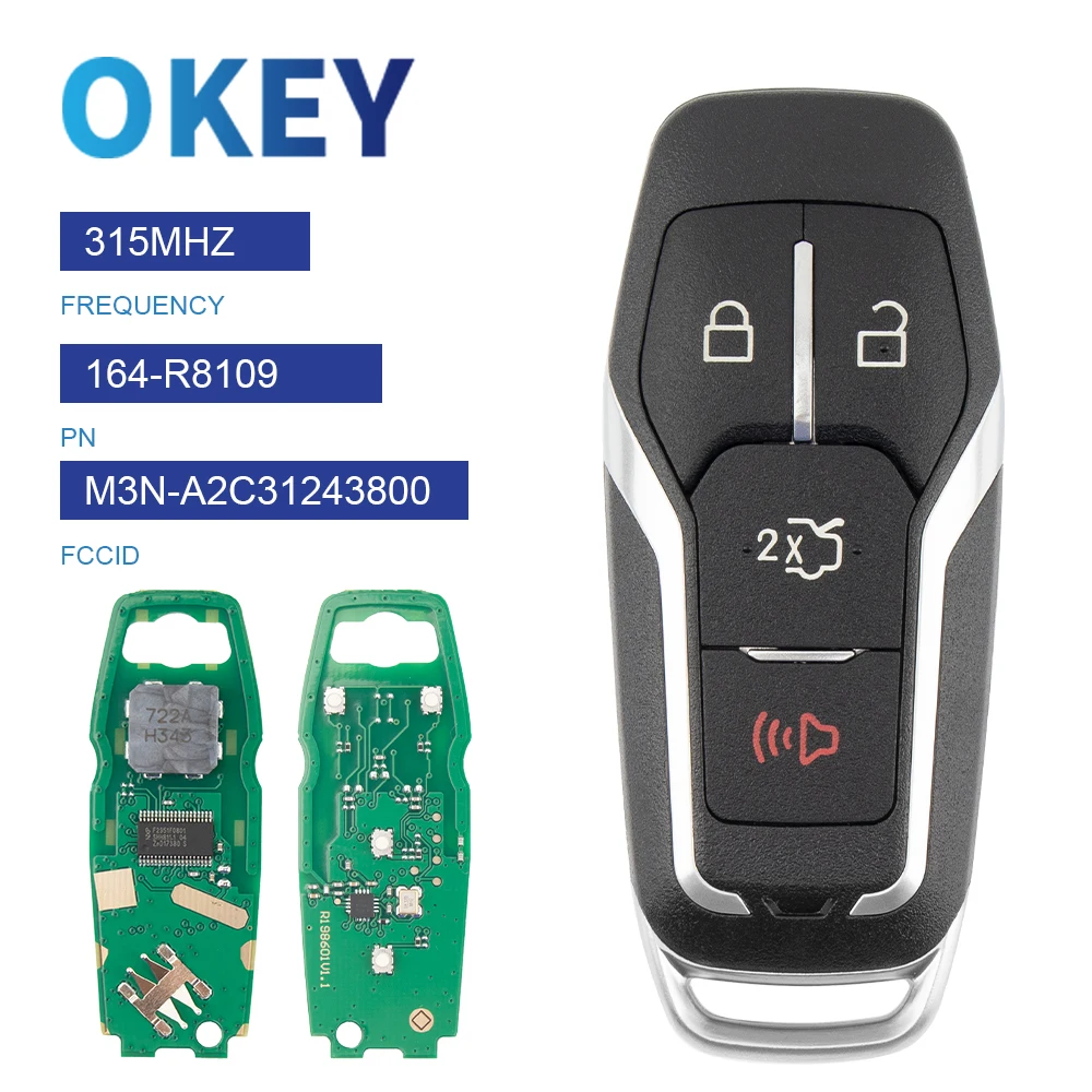

Дистанционный автомобильный ключ Okey ID49 чип 315 МГц без ключа GoFor Ford Explorer Fusion Edge Mustang FCC ID: M3N-A2C31243800 PN:164-R8109