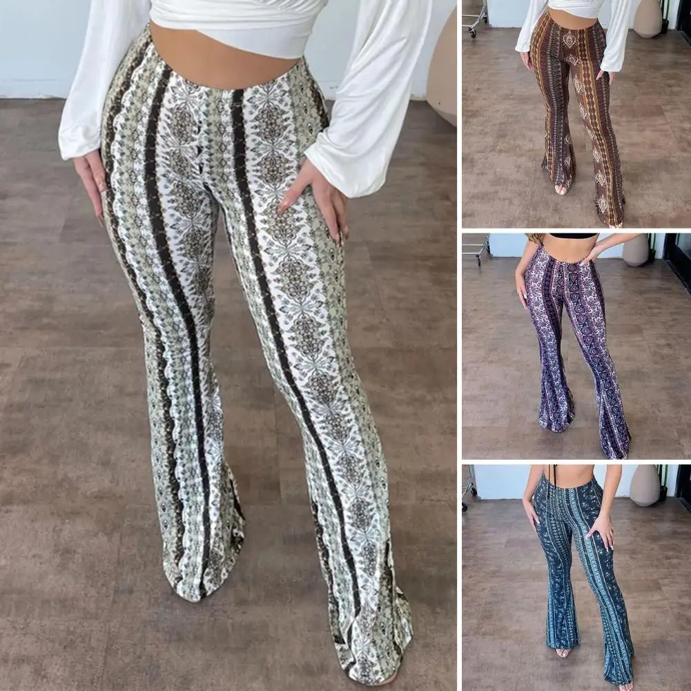 

Women Bootcut Trousers Retro Print Flared Hem Women's Yoga Pants with High Elastic Waist Slim Fit Stretchy for Long for Women