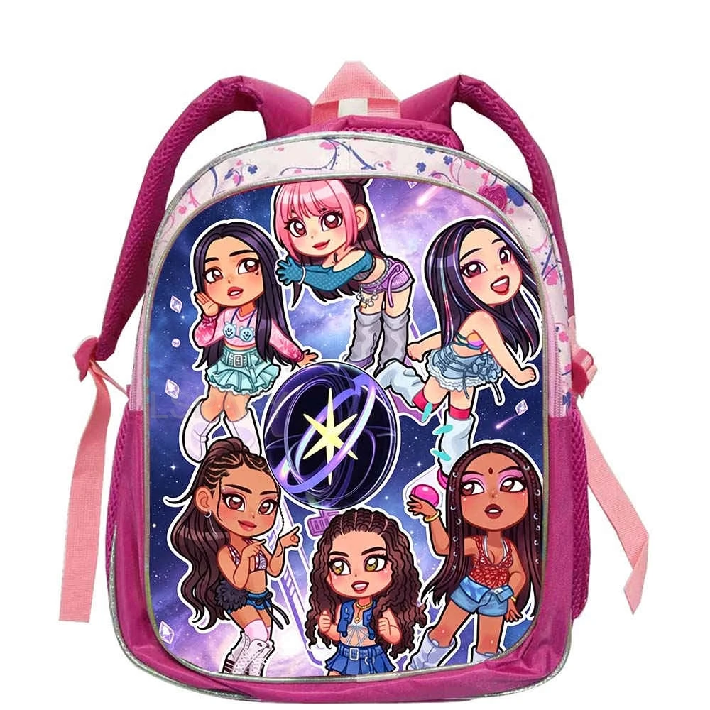 Hot Katseye Funny Print Cartoon Backpack Unisex Oxford School Bag with Zipper Pocket & Side Holders For Boys Girls 12inch