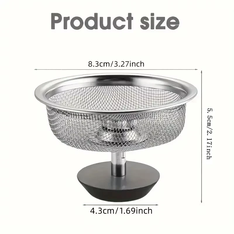 Stainless Steel Kitchen Sink Strainer with Pop-up Stopper, Universal Sink Drain Filter Basket, Anti-Clog Food Residue Catcher, P