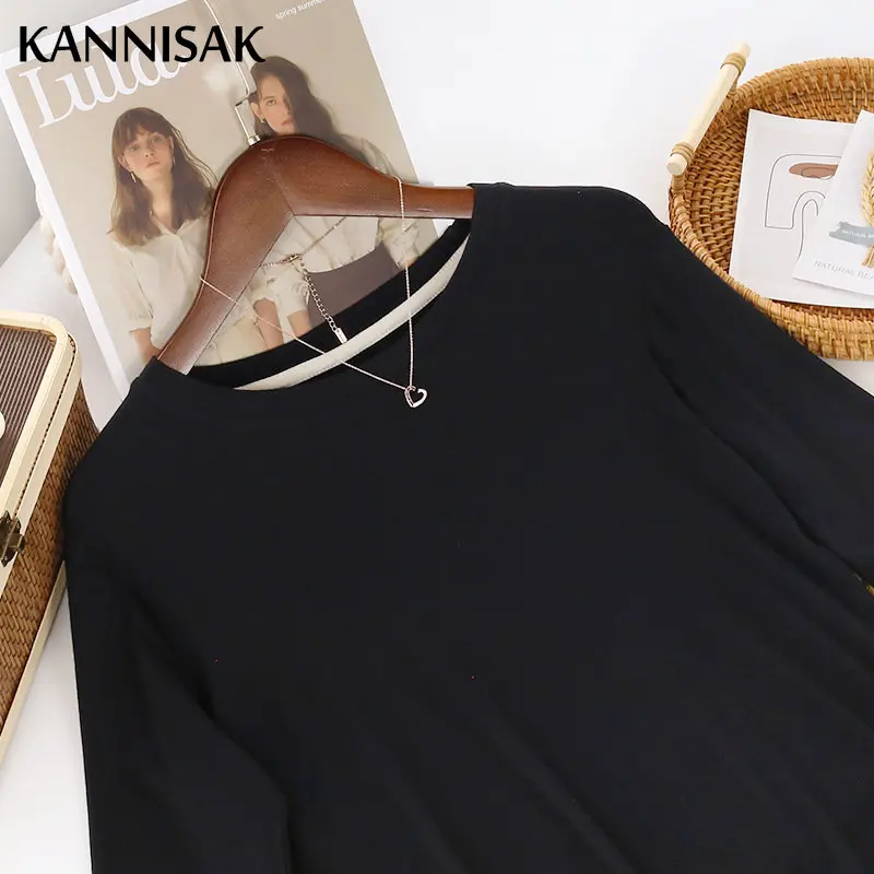 Damskie koszulki T-shirtowe Bluzka bazowa 2025 Jesień Zima Golf Ciepła Moda Koreańska Jednolita Cienka Tkanina Wewnętrzna Dopasowana Modalowa Koszulka — zdjęcie 6