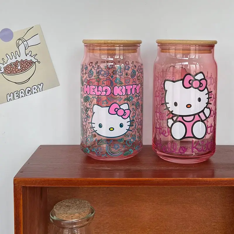 

500Ml Sanrio Hello Kitty Stuff Glass Water Cup Coffee With Sippy cups Straw Room Decor Estuches Escolares For Kids Productos