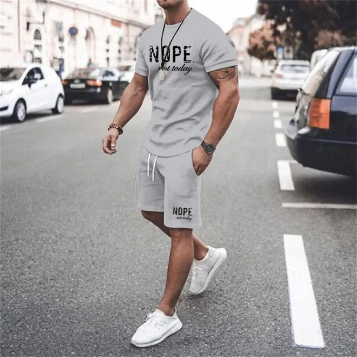 Fashionable men's summer new letter printed breathable round neck T-shirt shorts set outdoor quick drying casual clothing - Image 6