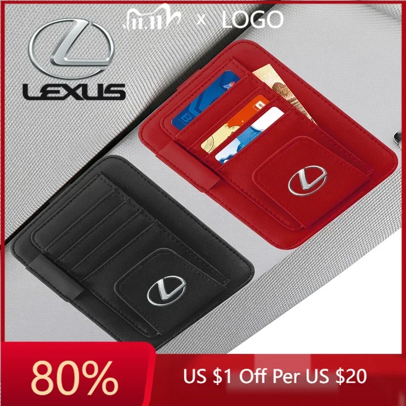 

2026 Hot Interior Stickers Car Sun Visor Sunglasses Clip Universal Business Cards Bill Holder Clip Leather Card Holder For LEXUS