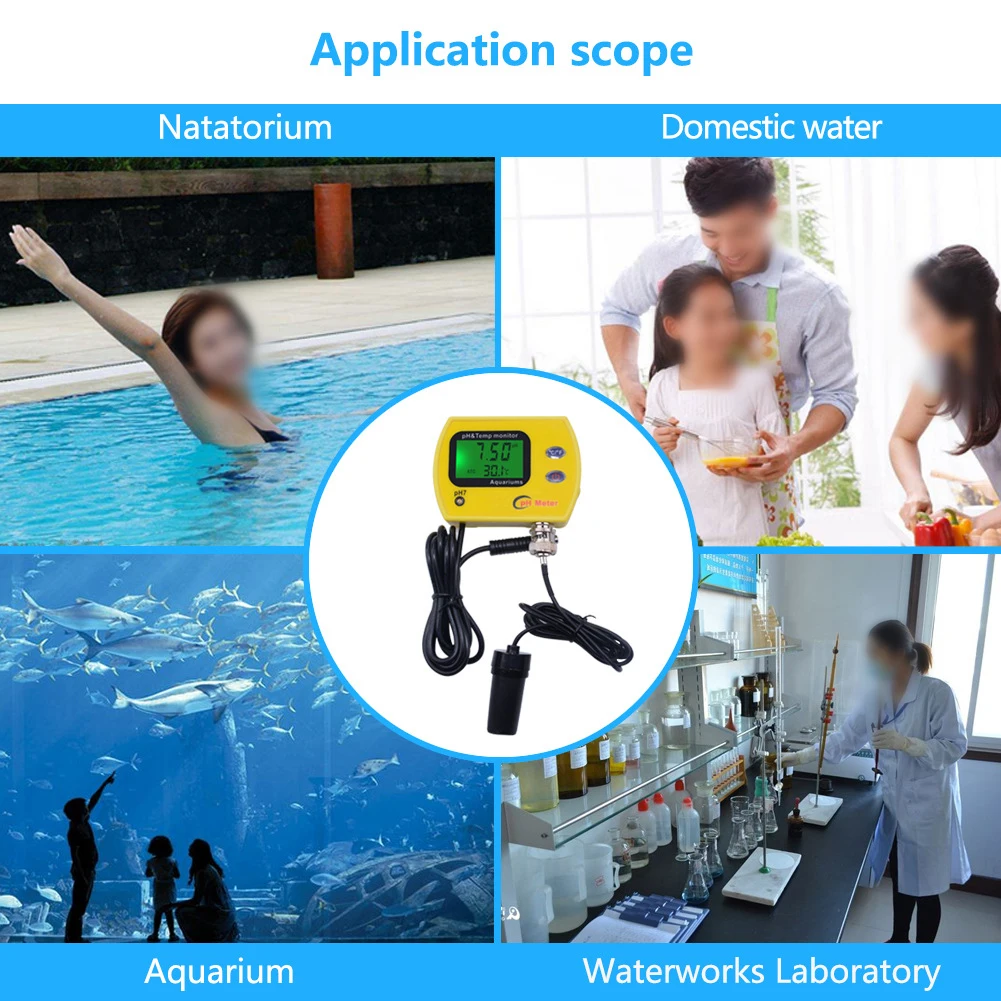 Pool Water Testing Monitor Water Quality Monitor Aquarium Digital PH Tester Pool Temp Meter Water Quality Monitor