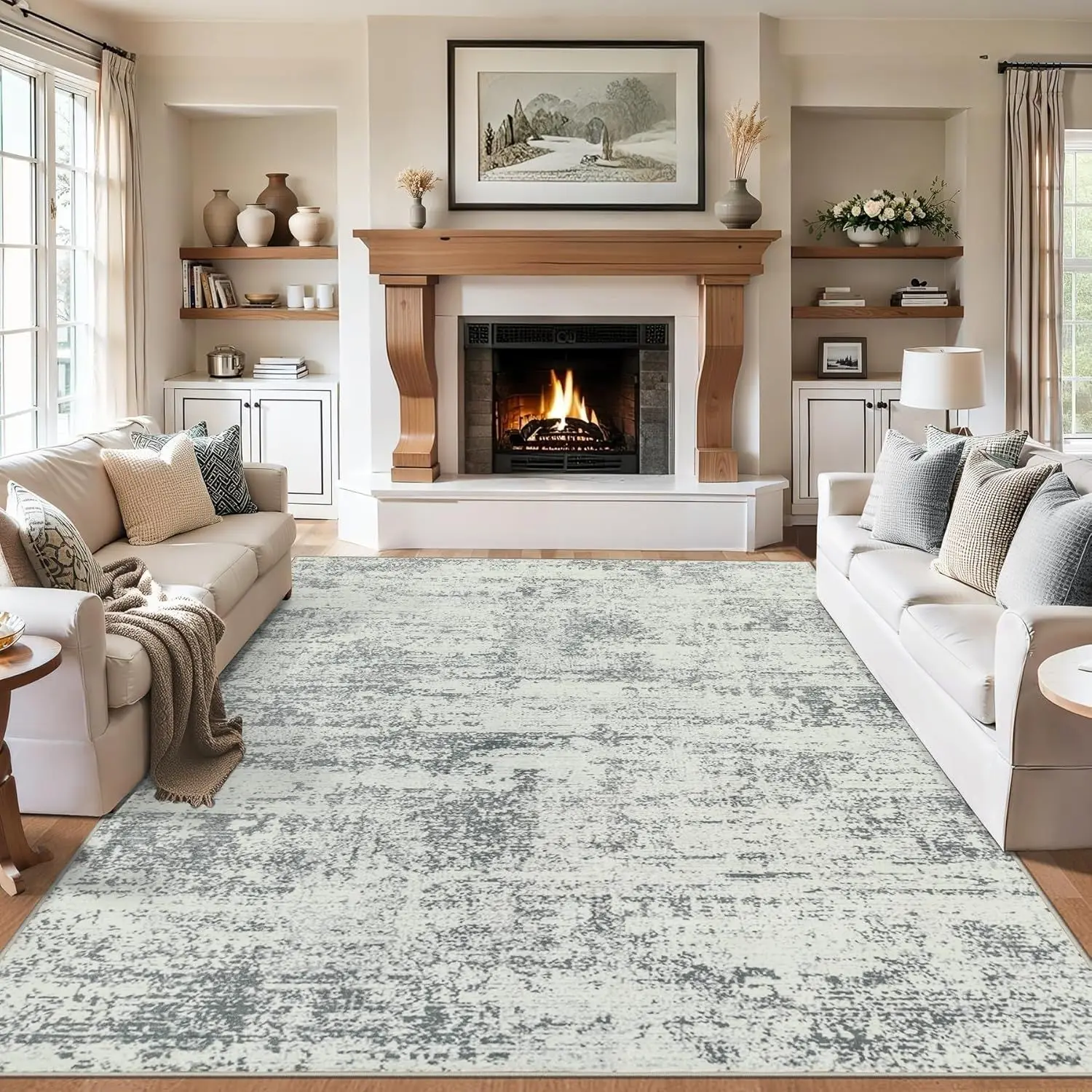 Imitation cashmere TPR washed bottom living room carpet, stain-resistant and easy to care for, European and American abstract bo