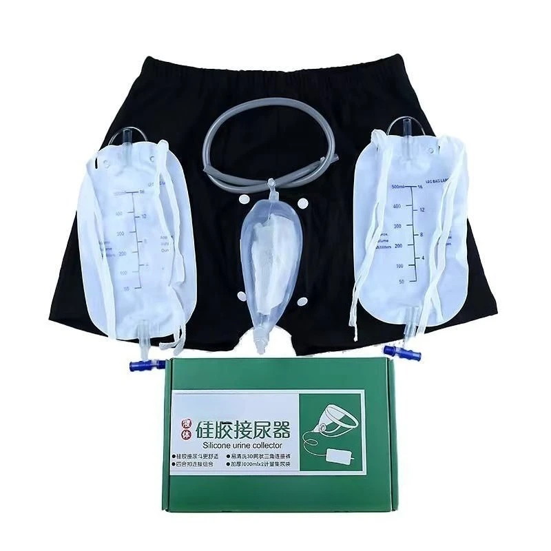 Male targeted urine gathering tool, silicone walkable standing urinal device, urine bag for elderly people