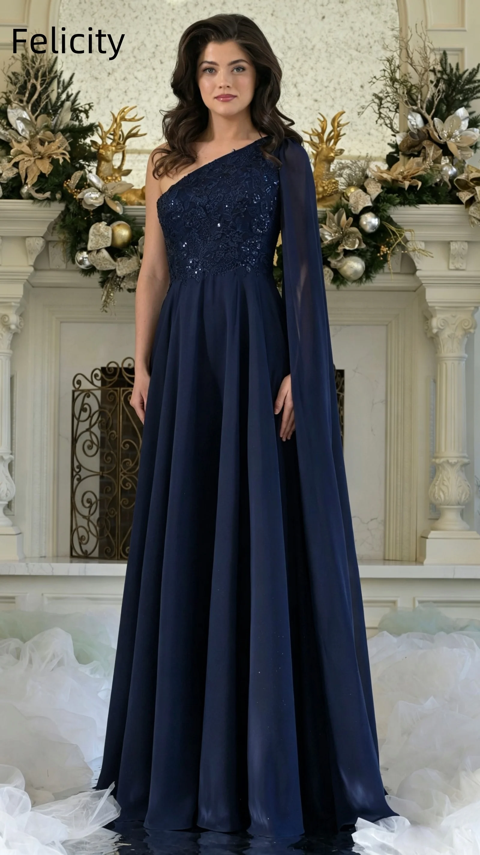 One-Shoulder Chiffon Mother of the Bride Dresses 2026 Lace Applique Long Formal Wedding Guest Dress A-line Evening Gowns Custom
