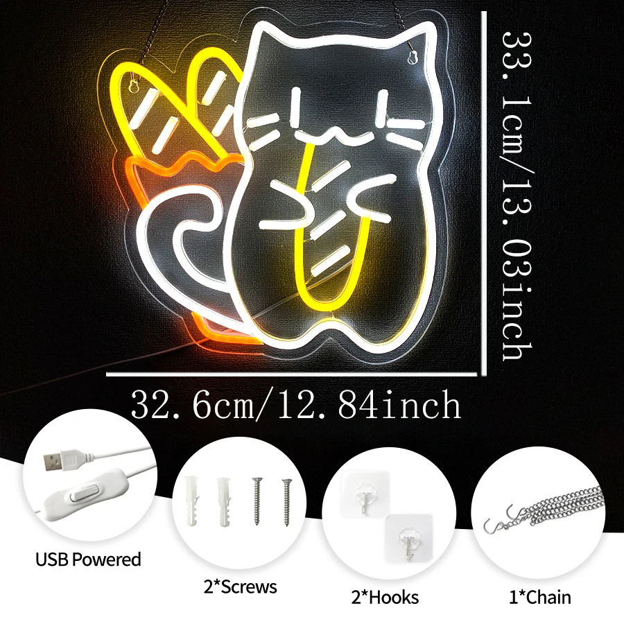 Cat Holding Bread Led Neon Sign, Cute Animal Icon Business Wall Lamp, Suitable For Baking Shops, Cake Shops, Cafes, Shops Decor.