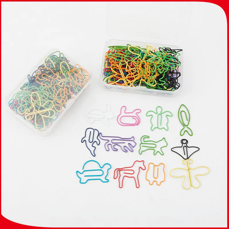 12 Animal Shapes 60 Paper Clips Box Set Cute Cat Rabbit Turtle Butterfly Paper Clips Metal Paper Clip Creative Office Stationery