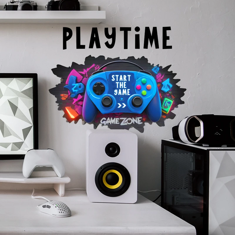 Player Playtime Game Console Creative Wall Art Vinyl Mural Stickers Home Decoration for Kids Bedroom Boy Gaming Room Gamer Zone