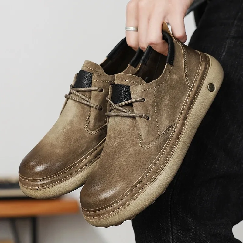 Luxury Men Shoes Suede Leather Casual Shoes Man Footwear Coffee Color Walking Shoes Men Tenis Masculino Sneakers