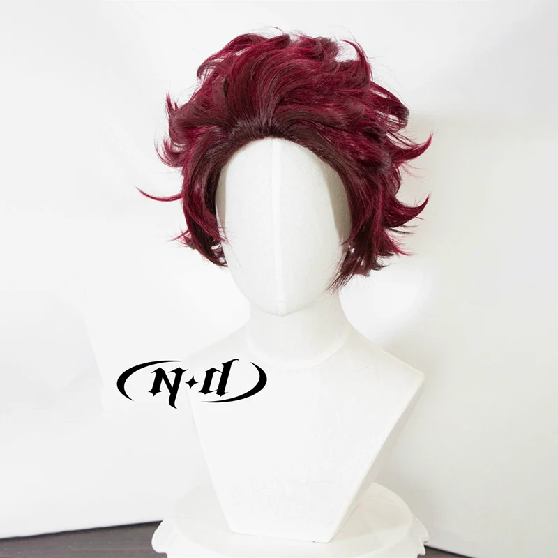 Peluca de Cosplay ND Tanjiro Kamado, peluca de pelo Demon Slayer de Anime, resistente al calor para fiesta de disfraces Comic Con Coser