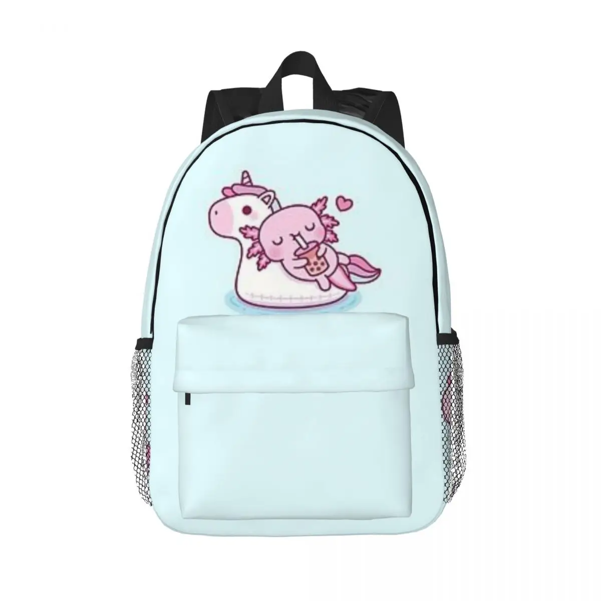 

New Fashion Cute Axolotl Chilling On Unicorn Waterproof Backpack Trendy Girls Boys Laptop School Book Bag