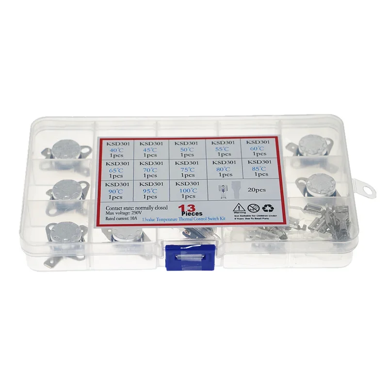 

13pcs 10A KSD301 Thermostat 40°C-°C Temperature Thermal Control Switch Normally Close Assortment Kit