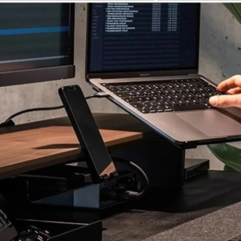 Ergonomic Aluminum Monitor Riser Heavy Duty Desktop Stand Modern Desk Organizer with Cable Management All-in-One Laptop Shelf