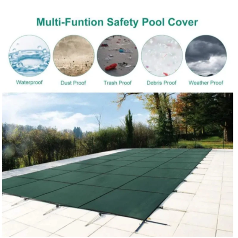 All Sizes High Strength Rectangle Above Ground Safety Pool Winter Cover PVC HDPE Mesh Waterproof Pool Cover