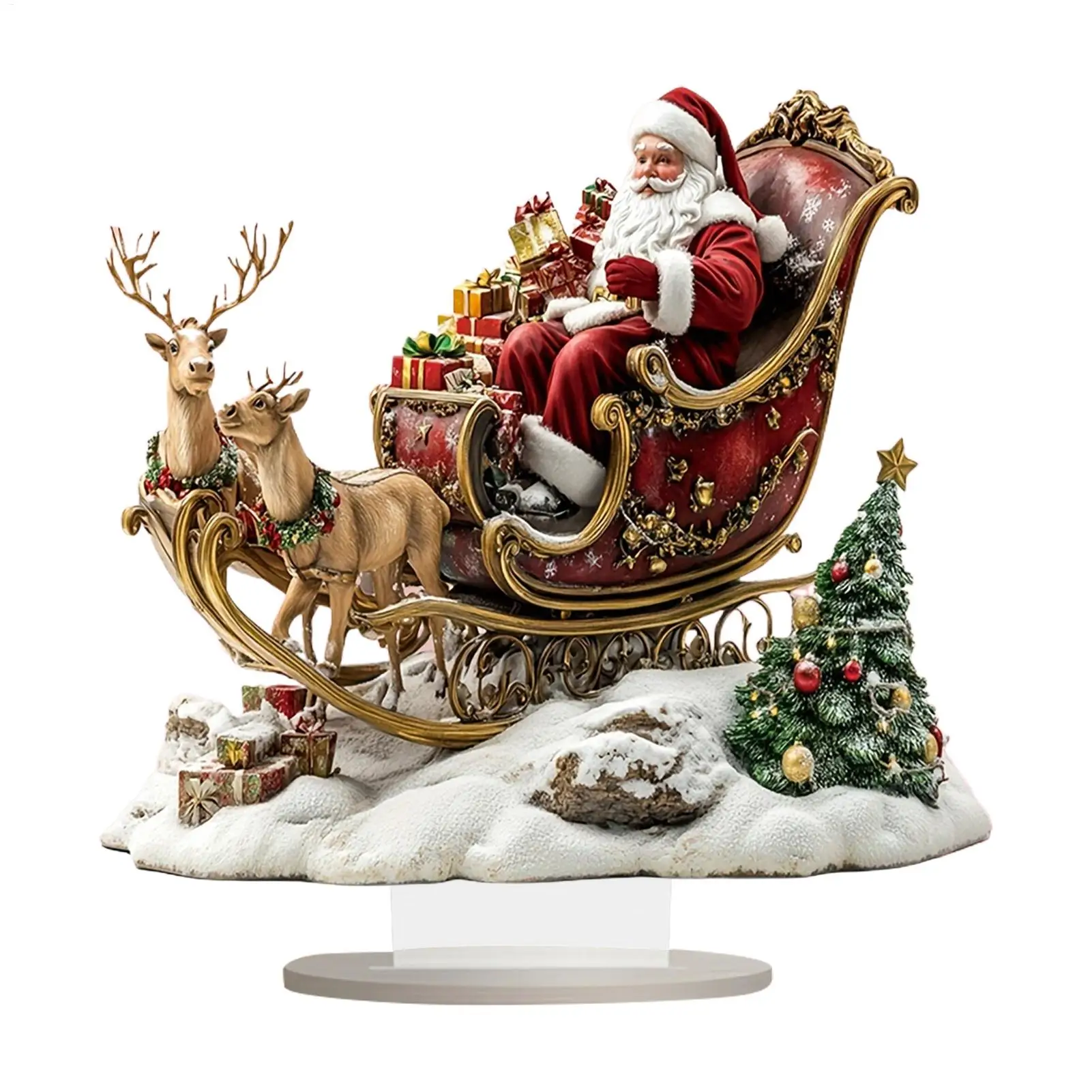 2D Flat Acrylic Sleigh Santa Claus Ornaments Christmas Reindeer Christmas Series Desktop Decoration for Home Xmas Navidad