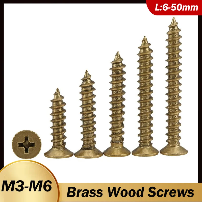 Brass Phillips Cross Recessed Countersunk Flat Head Tapping Screws M3 M3.5 M4 M5 M6 Wood Screw Length:6-50mm
