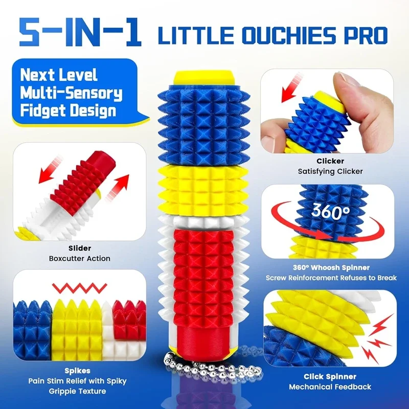 

5-in-1 Spiked Roller Toy 3d Printed Spiky Pain Stim Keychain Pocket Mini Sensory Fidget Toy For Anxiety Stress Relief