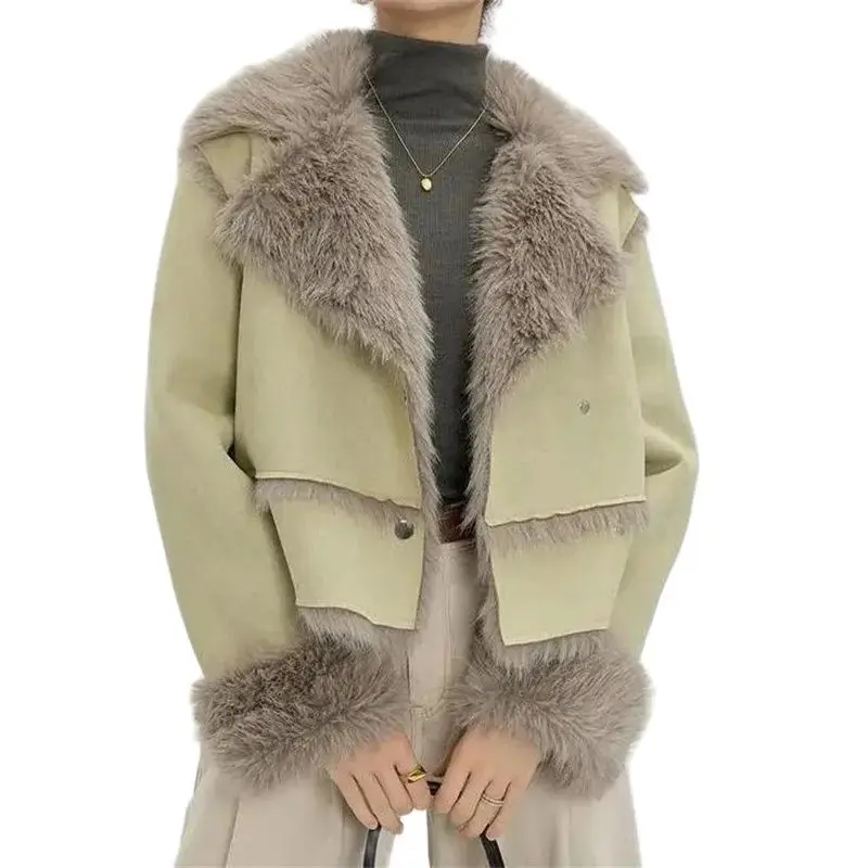 

Advanced Fur Temperament Ladies JacketNew Splicing Fur Autumn And Winter Coat With Contrasting Lapels-Women's Design Sense