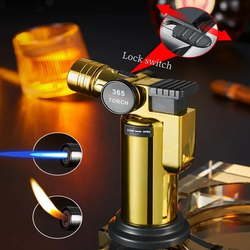 Metal Windproof Cigar Lighters Outdoor Camping Kitchen BBQ Lighter Butane Gas Lighter Welding Gun Smoking Accessories 2023 NEW