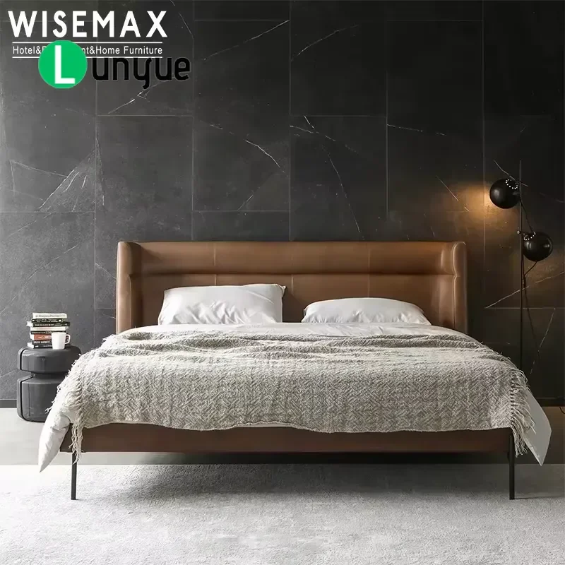 Modern Upholstered Leather Queen Bed High End Bedroom Furniture Set for Hotels Resorts Villas Apartments Luxury Comfortable