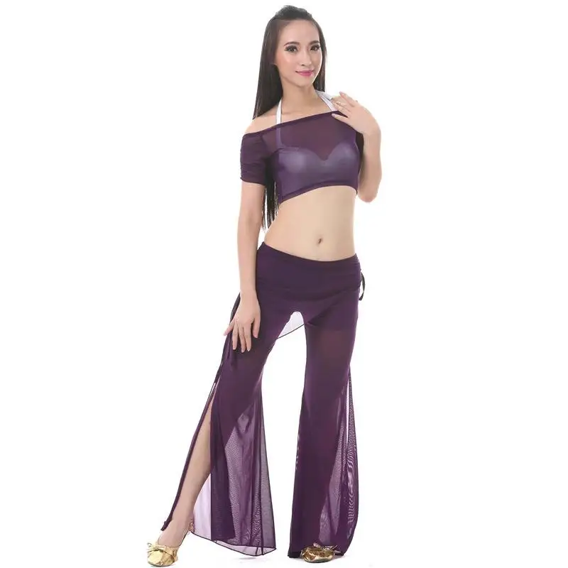 Conjunto de falda de cintura de hombro plano personalizado, trajes de danza del vientre para mujer, ropa de práctica, accesorios de cintura, Top y pantalones