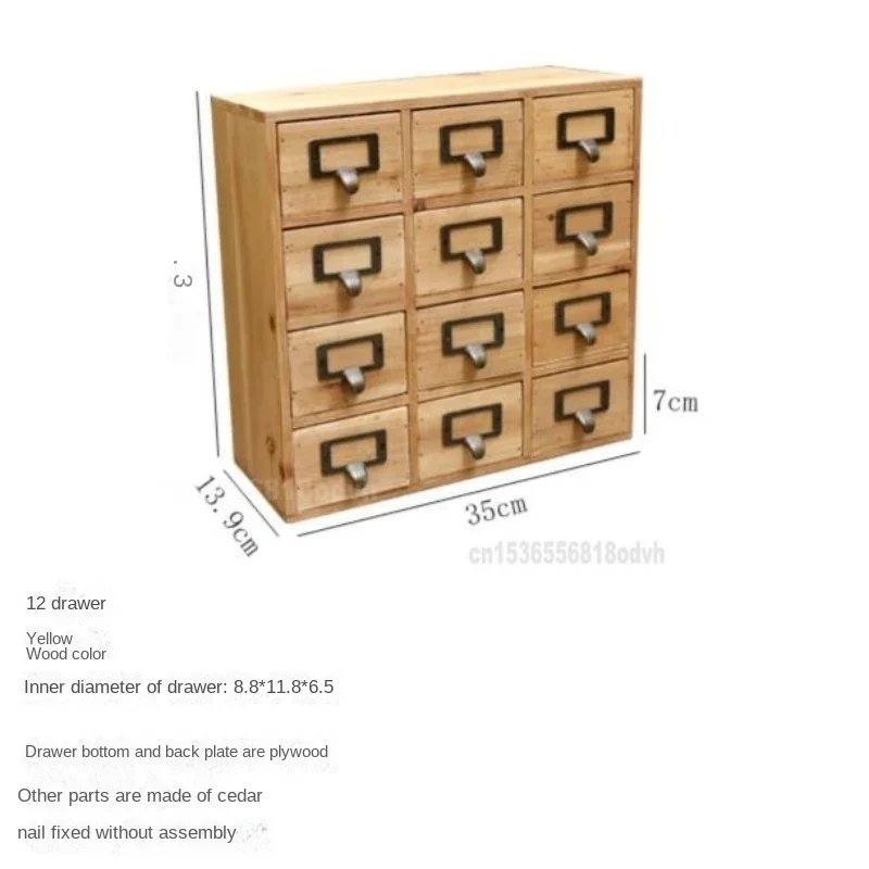 Handmade Wooden Storage Box, 6/12 Drawers Desktop Cabinet, Cosmetic and Small Items Organizer, Desk Storage Solution