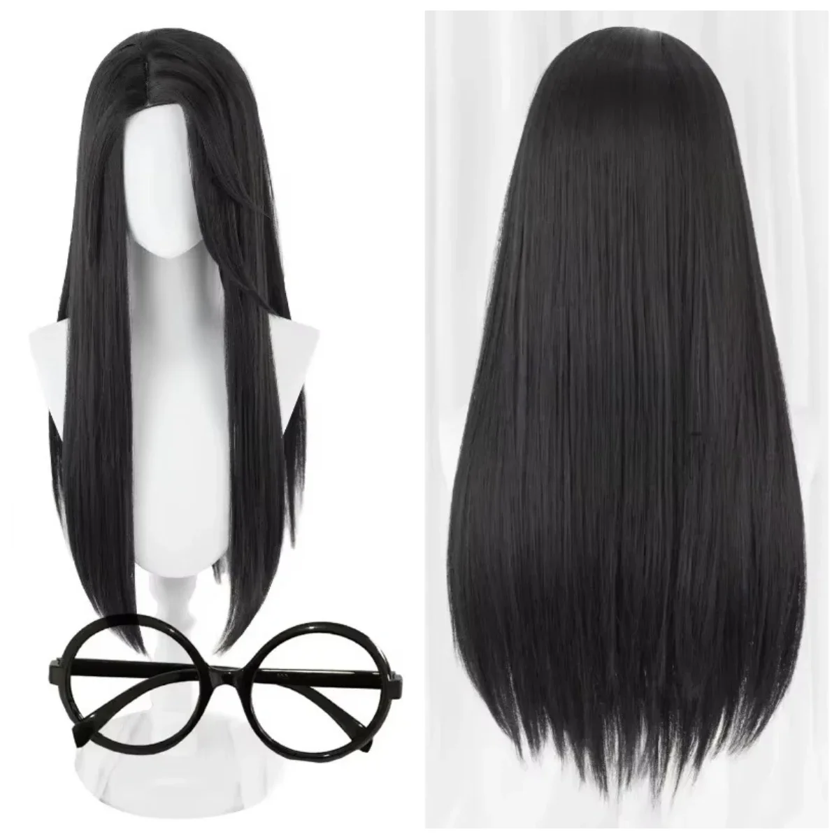 Game VALORANT Killjoy Cosplay Wig or Glasses Long Straight Black Heat Resistant Synthetic Hair Party Anime Wigs Halloween