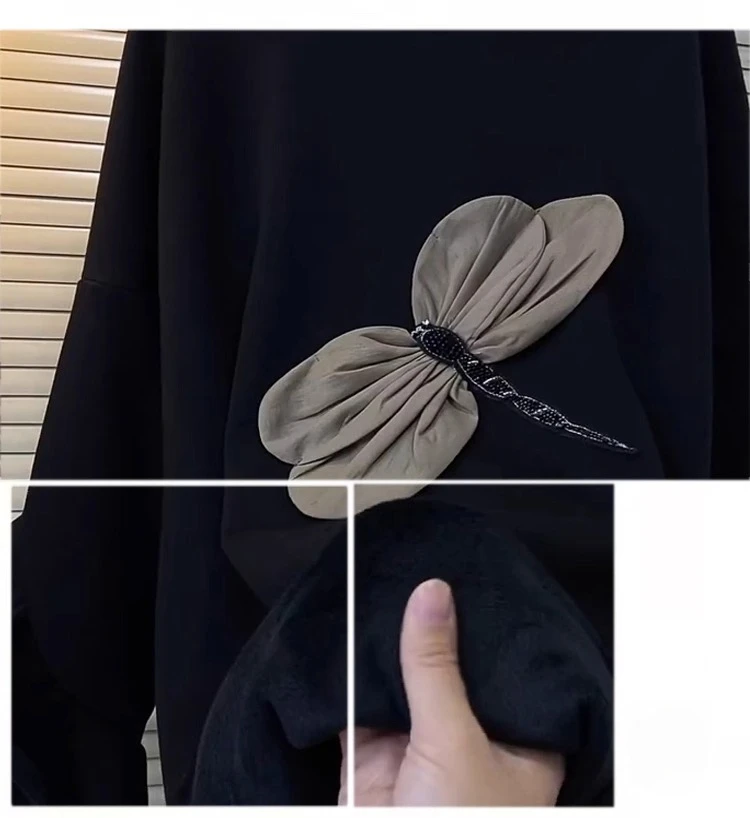 فستان الربيع والخريف بفيونكة حلوة متوسطة الطول كلاسيكي برقبة دائرية سميكة، فساتين سوداء فضفاضة متعددة الاستخدامات بأكمام طويلة #6