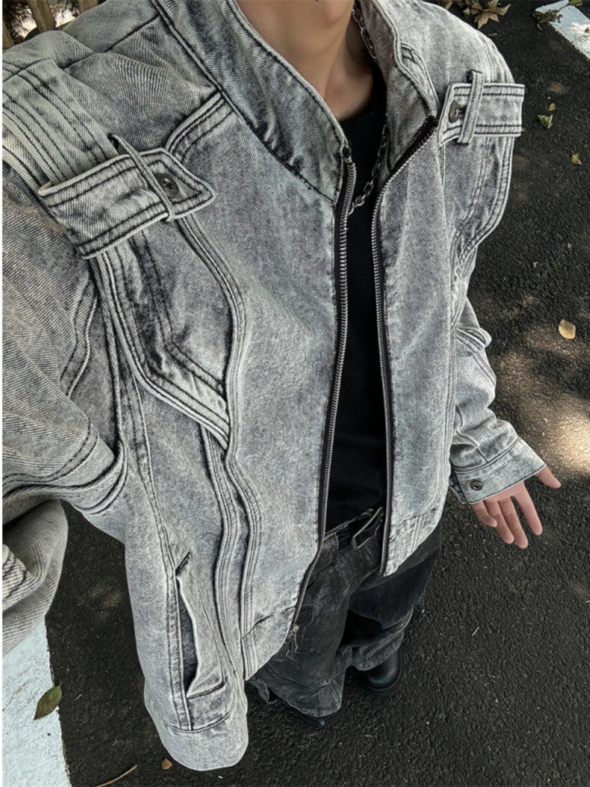 

Американский Sle Деконструированный лоскутный джинсовый джинсовый джинт, мужской модный тяжелый винтажный мотоциклетный джинт