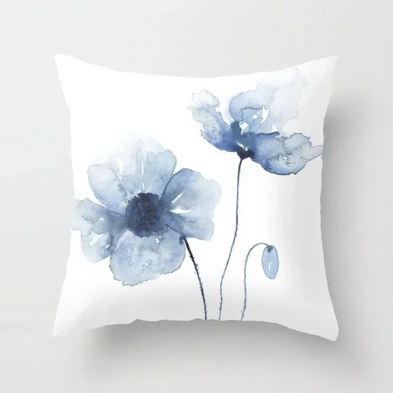 Watercolor Blue Cushion Cover Abstract Marble Geometric Pattern Sofa Pillowcase Bedroom Home Decor Car Office Decorative 45x45cm