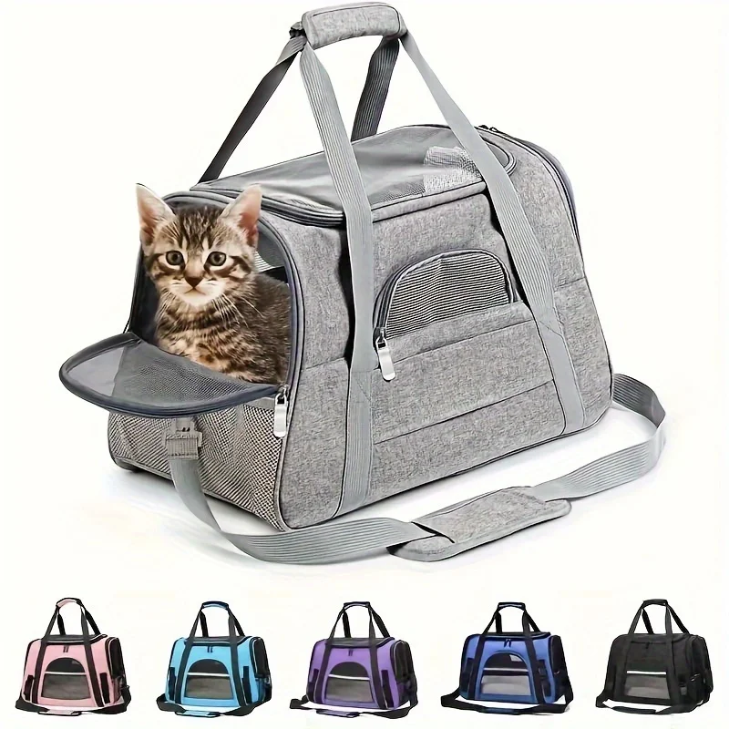 

Portable pet carrier with fur pad, used for luggage, single shoulder pet bag, foldable breathable transparent cat and dog bag