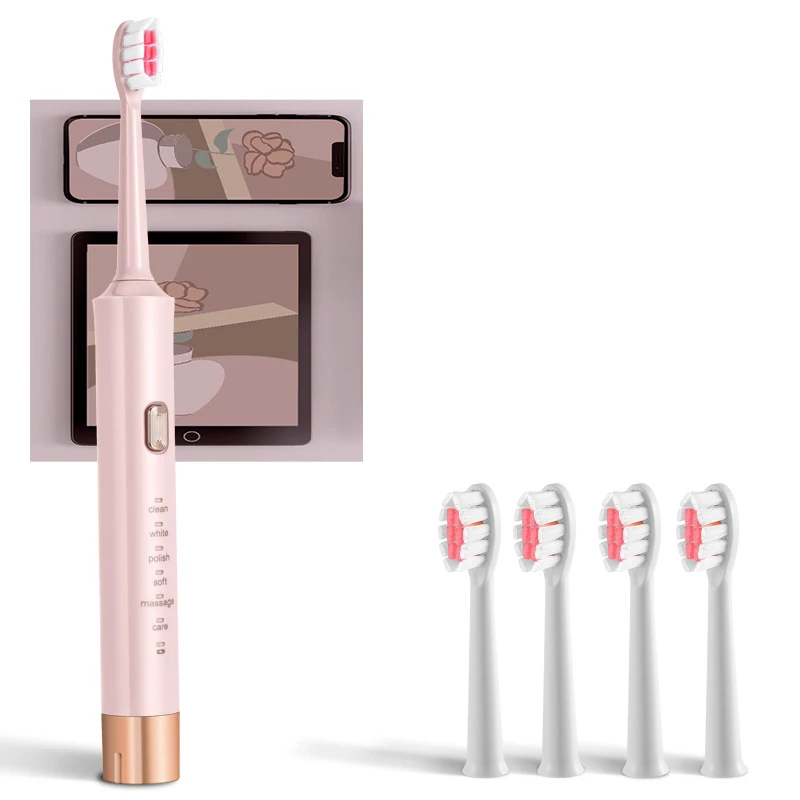 Cepillo de dientes eléctrico para niños y adultos, 4 cabezales, 6 modos ajustables, temporizador incorporado de 2 minutos, carga rápida durante 35 días