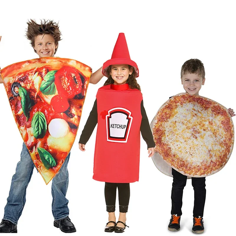 2024 Unisex America Pizza Pie Dress Up For Kids Halloween Fancy Outfit Ketchup Pizza Slice Costume Child