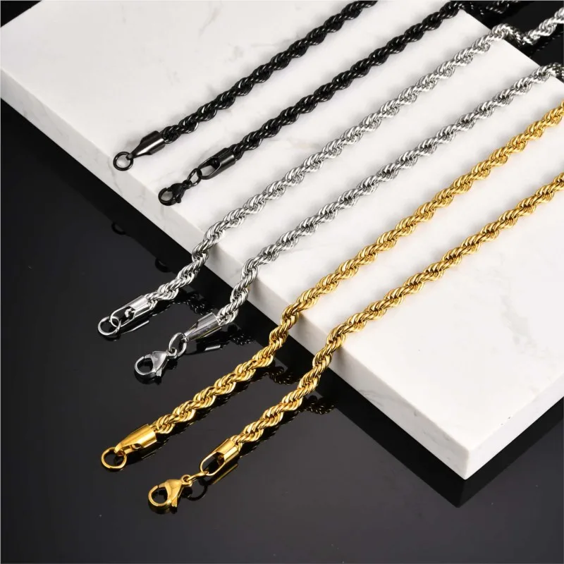 Vnox 2/3/4/5mm Stainless Steel Twists Chain Necklace For Men Women Versatile Layered Trendy Chains Casual Wear