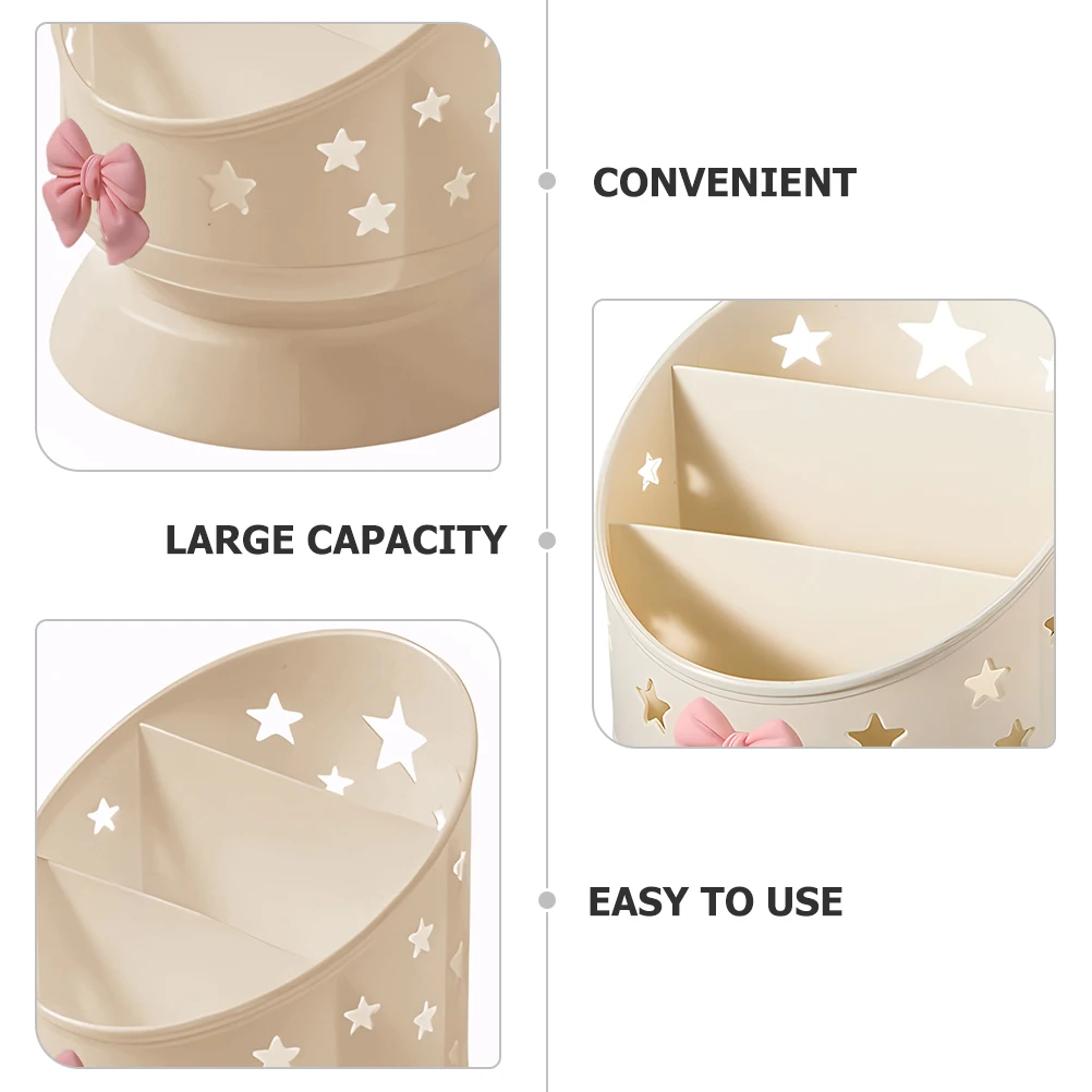 

Multi-Grid Makeup Brush Holder Makeup Organizer Desktop Pen Storage Box PP Material Large Capacity Sundries Storage Box Bow