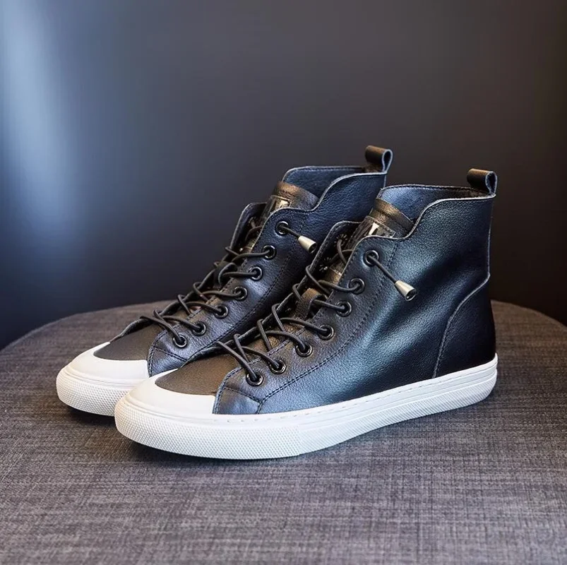 NEW High Quality Cowhide Leather Shoes Woman Shoes Casual Sneaker Trend Boots Flat Fashion Shoes Black White Red Boots image 3
