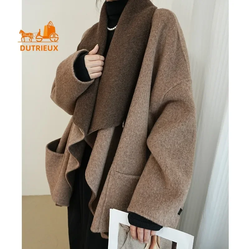 High-end Cashmere Coat for Women, New Winter Double-sided 100% Wool Coat with Matching Colors, Elegant and Loose-fitting Jacket