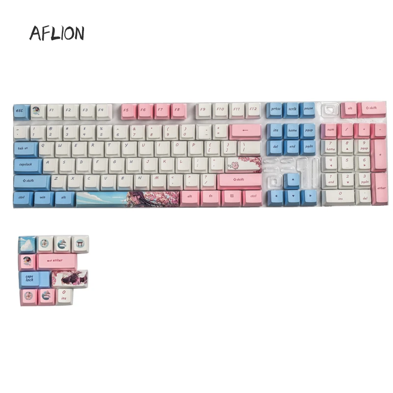 Aflion Two-dimensional Girl Theme Mechanical Keyboard 108key Gaming Anime Pbt Keycap DIY Custom OEM Profile  Thermal Sublimation