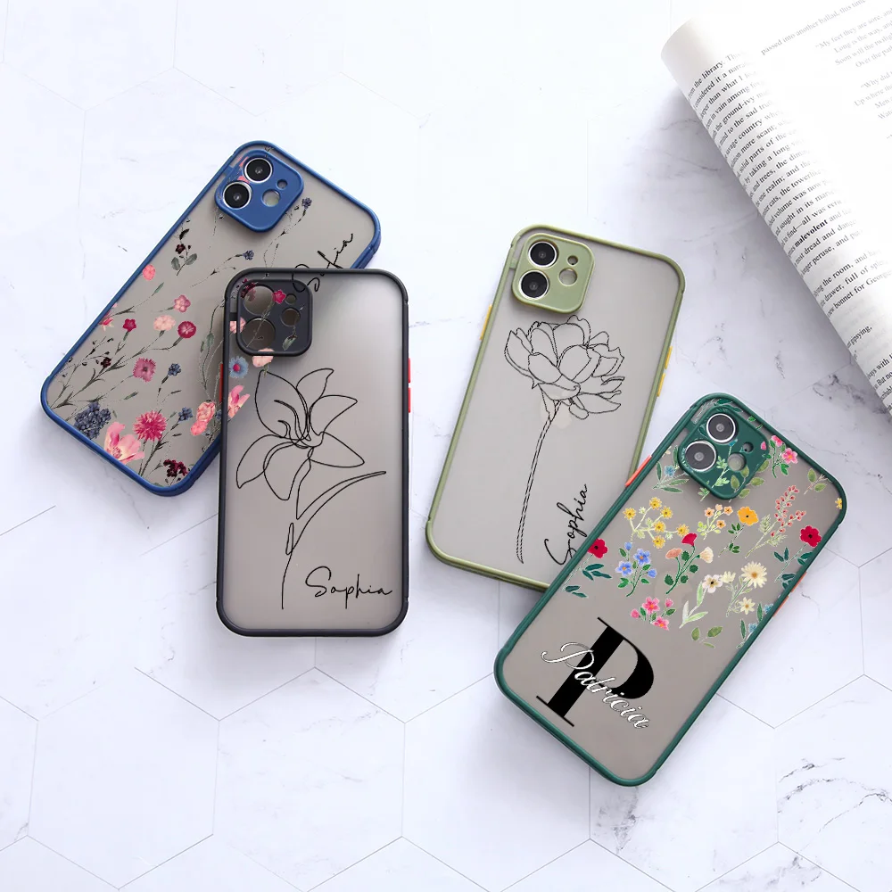 

Custom Name for iPhone 13 Pro Max Case Fundas Cute 12 Mini 11 Shockproof Matte Cover For iPhon 11 Pro 7 8 Plus X XS Max XR SE2