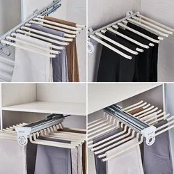 Wardrobe Clothing Holders Trousers Racks Telescopic Pants Shelves Push-pull Damping Dress Organizer Cabinet Clothes Storage Rack