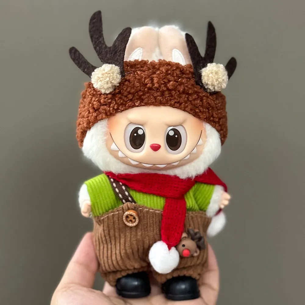 Vêtements de poupée Labubu, pull, chapeau et écharpe de noël rouge, 17cm, chaussures, accessoires de bricolage