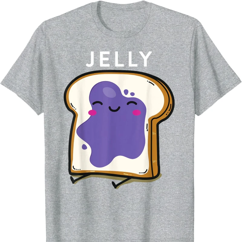 Peanut Butter & Jelly Matching Couple Shirts Funny Outfits Cotton T-Shirt Novelty Trending Creative Unisex Neck Short Casual Tee