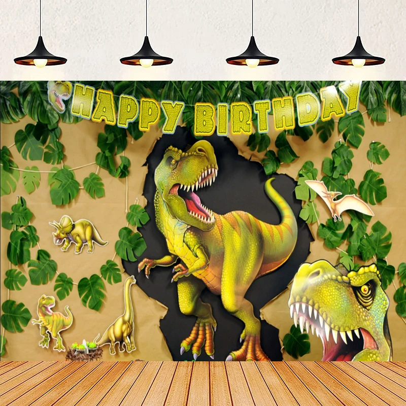 Photography Backdrop Safari Jungle Dinosaur World Birthday Party Decor Poster For Boys Kids Photo Background Supplies Banner